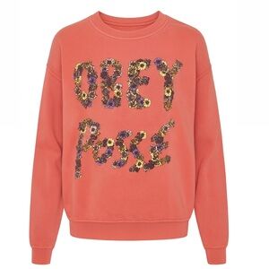 Obey Posse Floral Flower Branded Logo Graphic Coral Crew Neck Sweatshirt